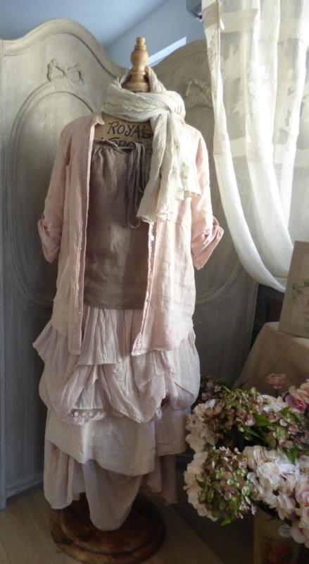 Chemise lin dentelle  SHABBY ROSE  POUDR  Le Monde de Rose 